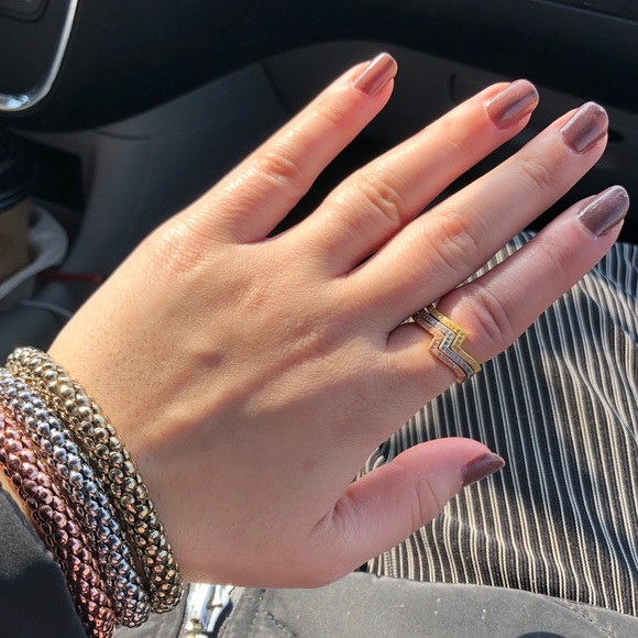 925 Sterling Silver Triple Zigzag Ring Set 3-tone - Picture 2 of 12